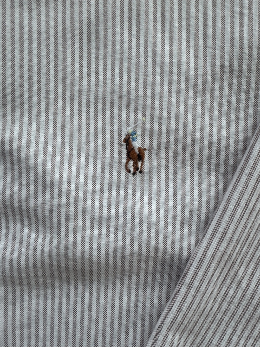 Vintage 90s Ralph Lauren Beige & White Stripe Button-Down Shirt. Made in Jamaica - Picture 6 of 8